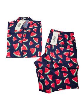 NWT | JOGAL | Navy Blue | 2pc Watermelon Print Button Up & Shorts Set | Small